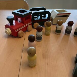 Hearth & Hand Colorful Wooden Train Set with Peg Figures